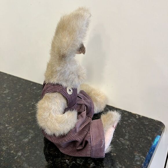 1993 TY Attic Treasures Jeremy Bunny Rabbit Purple Bib Overalls Stuffed Plush - Picture 5 of 8